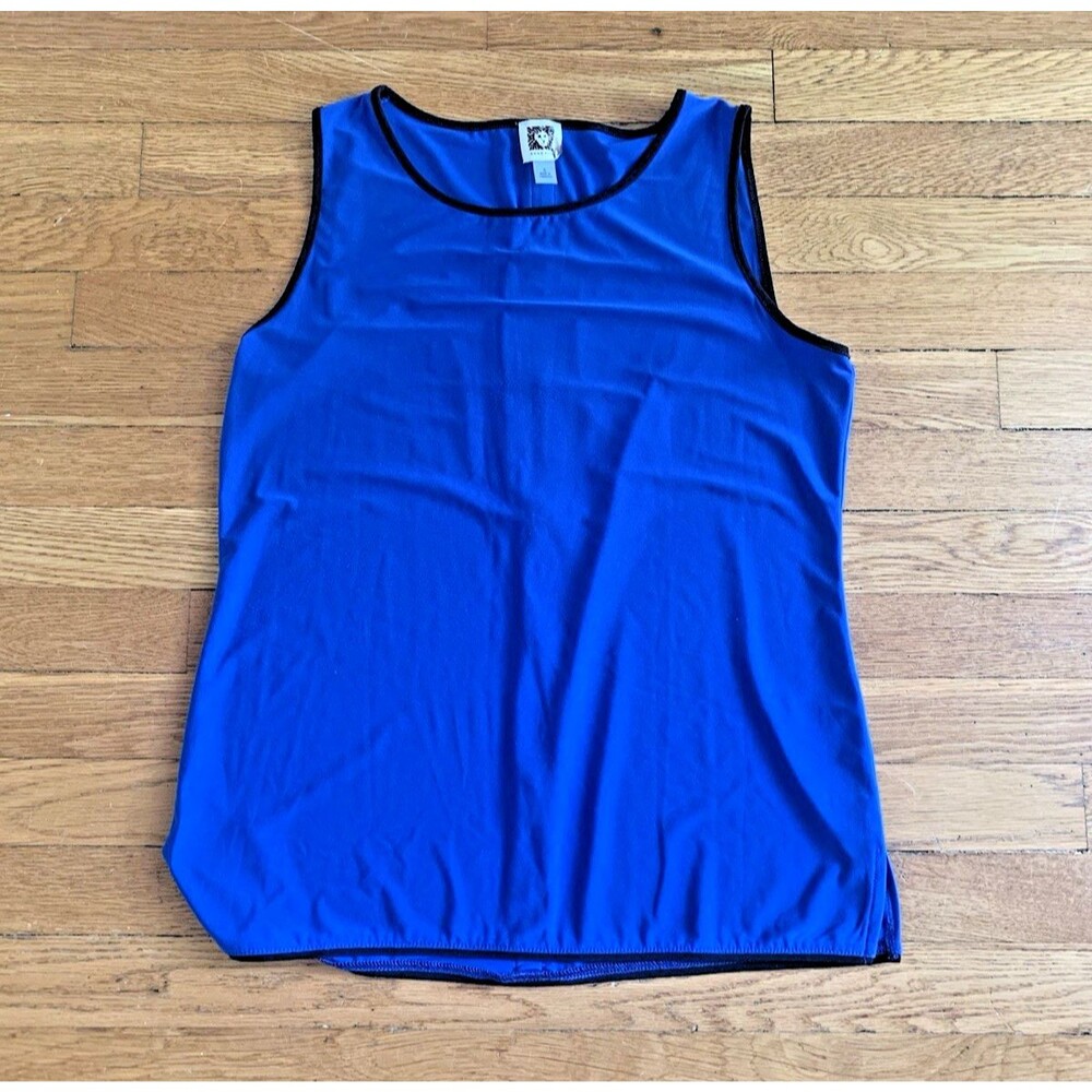 Anne Klein Women’s Sleeveless Top, Size S, Blue Blouse with Signature Button